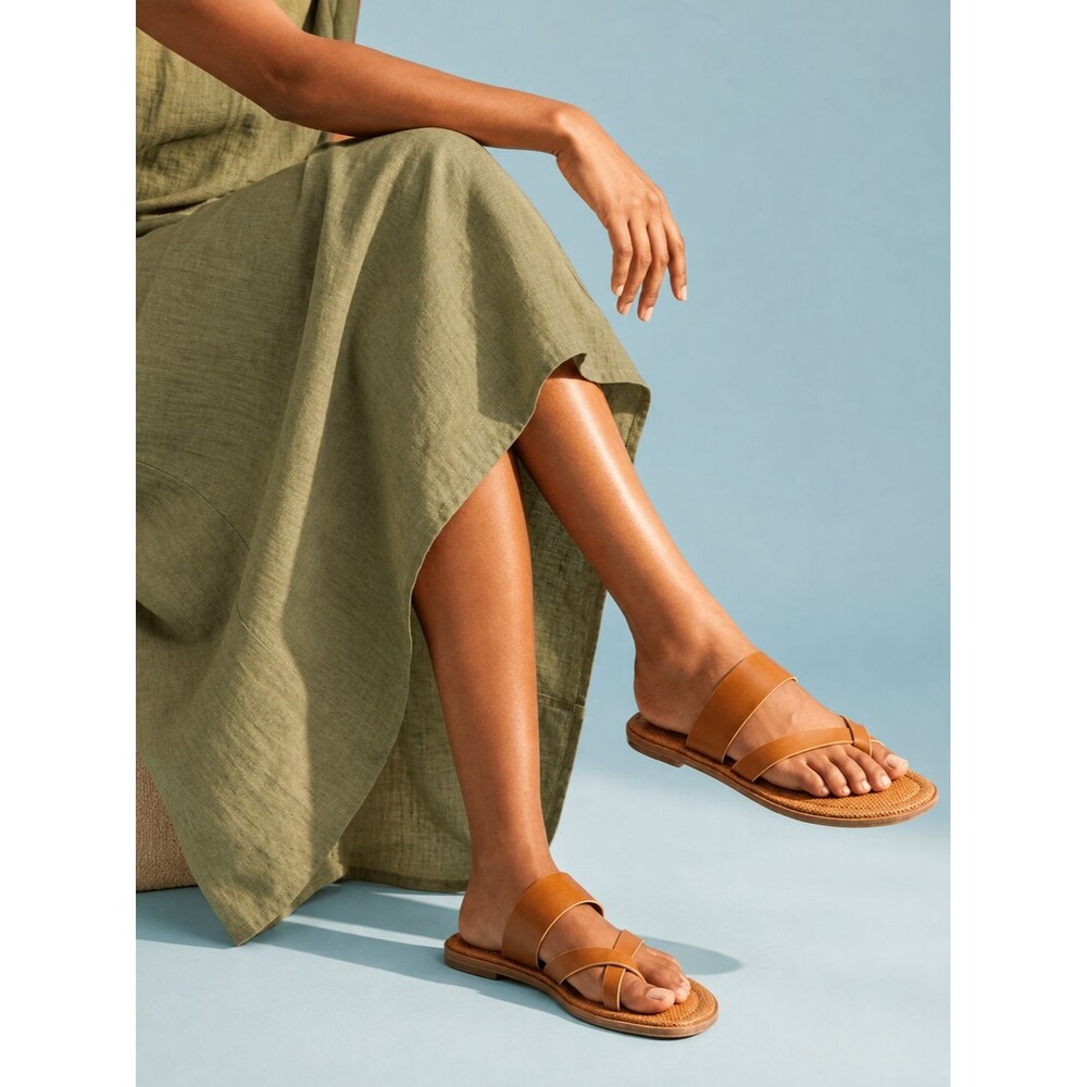 J.MCLAUGHLIN Women's New Sandals 8.5 Shay Brown Yellow Leather Multi Strap Thong
